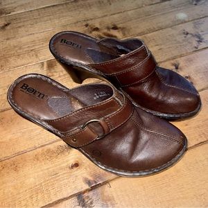 Born Dark Brown Leather Mules Size 9